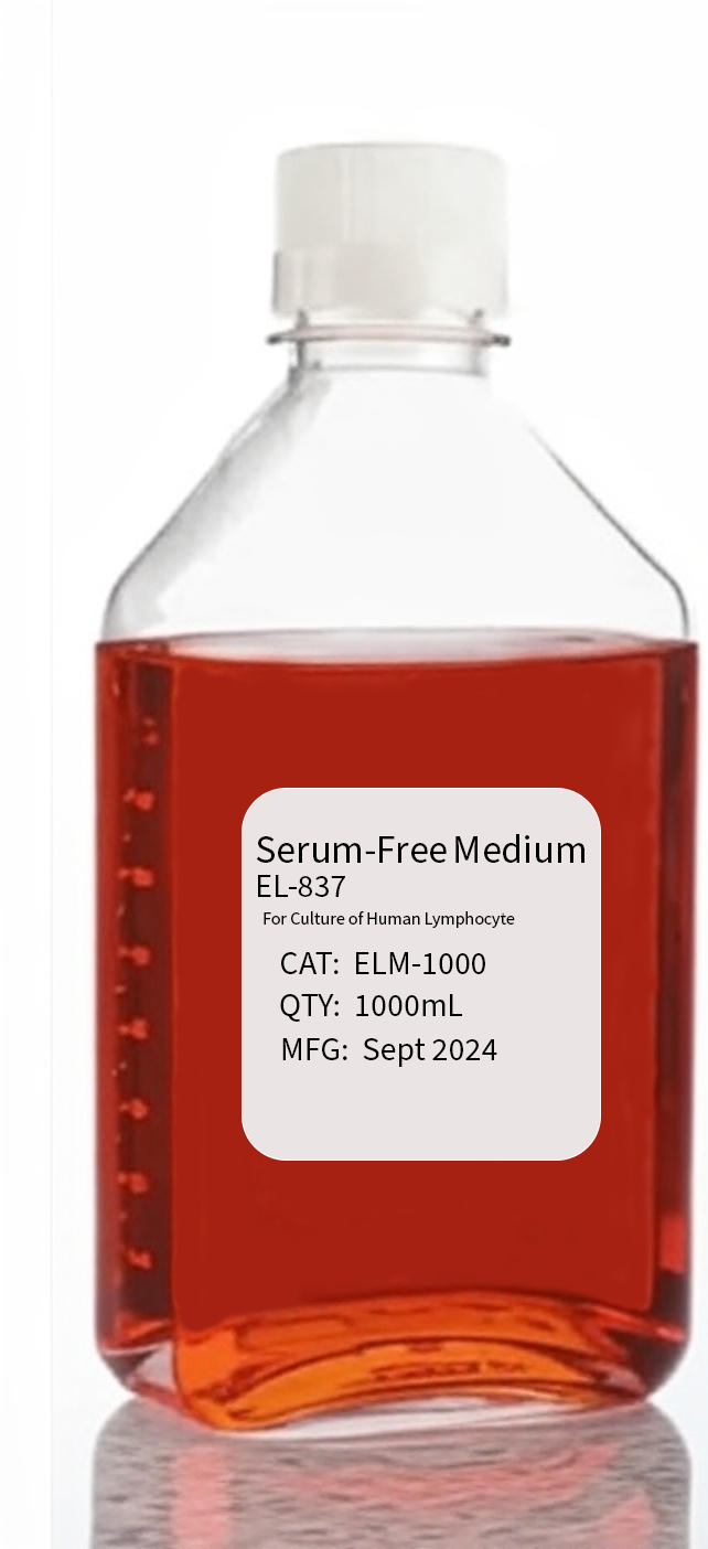 Bottle of serum-free medium with a label on a white background